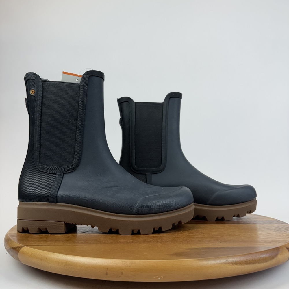 New Womens Bogs Holly Tall Chelsea Black Waterproof Rain Boots Size 8 M NWOB - Picture 1 of 8
